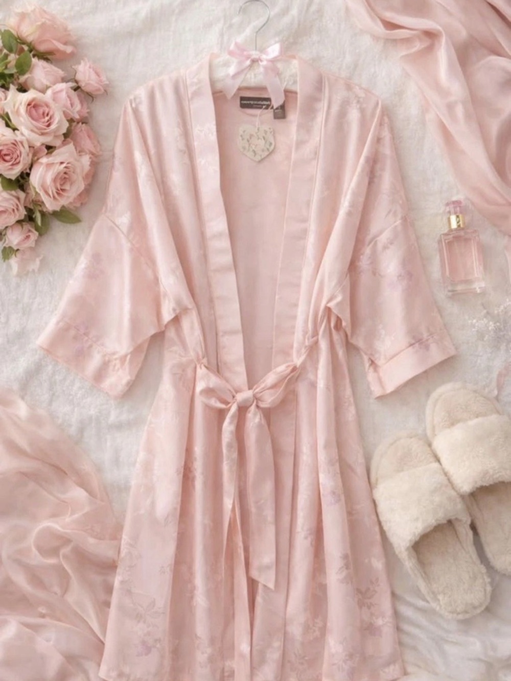 Valerie Stevens Blush Pink Satin Floral Robe
